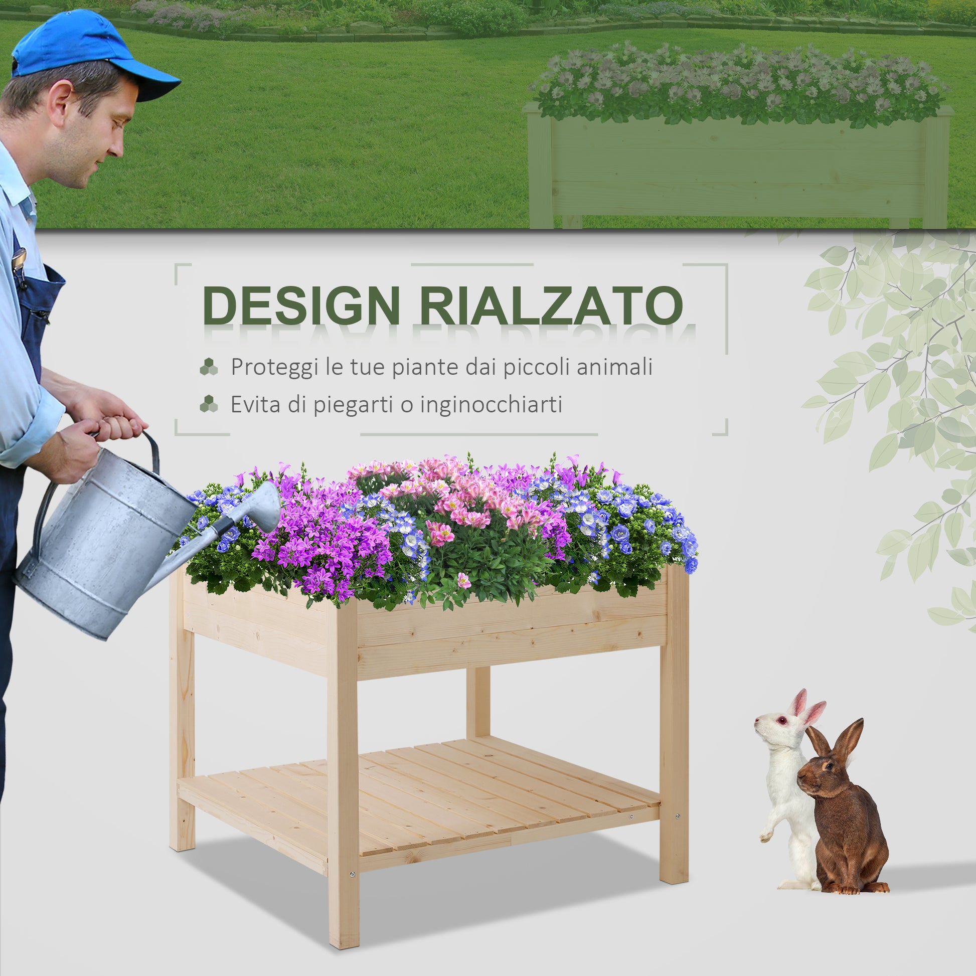Raised Garden Bed, Hanging Urban Garden Table Plant Holder with Fabric Liner for Garden, 91x91x81cm, Wood