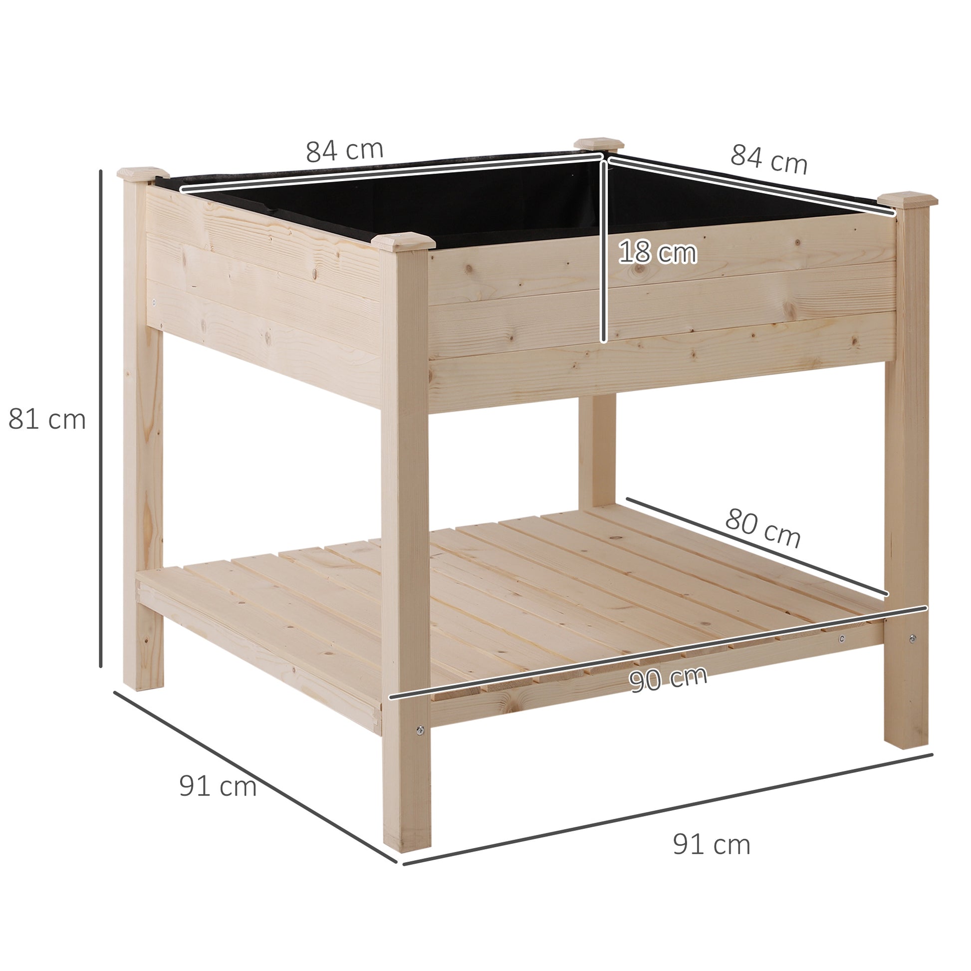 Raised Garden Bed, Hanging Urban Garden Table Plant Holder with Fabric Liner for Garden, 91x91x81cm, Wood