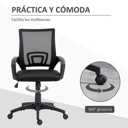 Mesh Office Chair Swivel Desk Chair with Adjustable Height Rocking Function Lumbar Support and Armrests Study Chair Load 120 kg Black