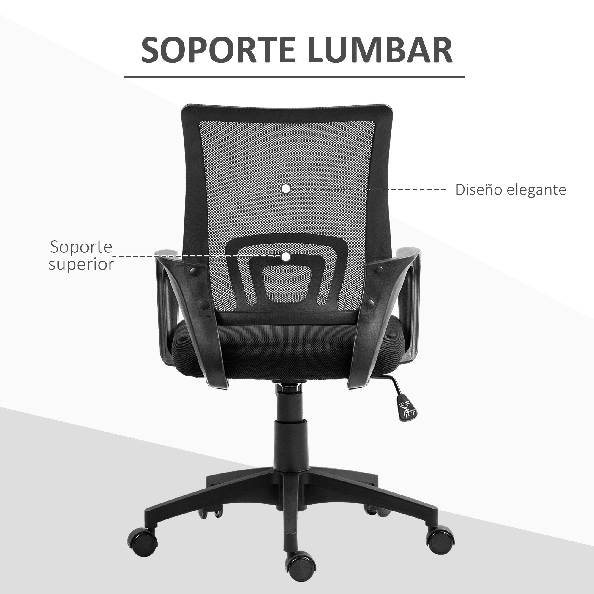 Mesh Office Chair Swivel Desk Chair with Adjustable Height Rocking Function Lumbar Support and Armrests Study Chair Load 120 kg Black