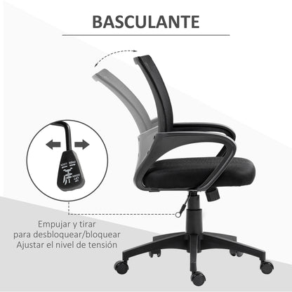 Mesh Office Chair Swivel Desk Chair with Adjustable Height Rocking Function Lumbar Support and Armrests Study Chair Load 120 kg Black