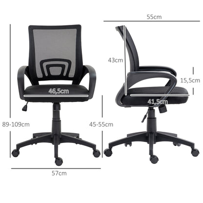 Mesh Office Chair Swivel Desk Chair with Adjustable Height Rocking Function Lumbar Support and Armrests Study Chair Load 120 kg Black
