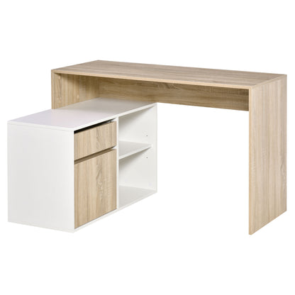 Corner Desk, L-Shaped Computer Desk for Bedroom or Office, Space-Saving Wooden Desk, Oak and White