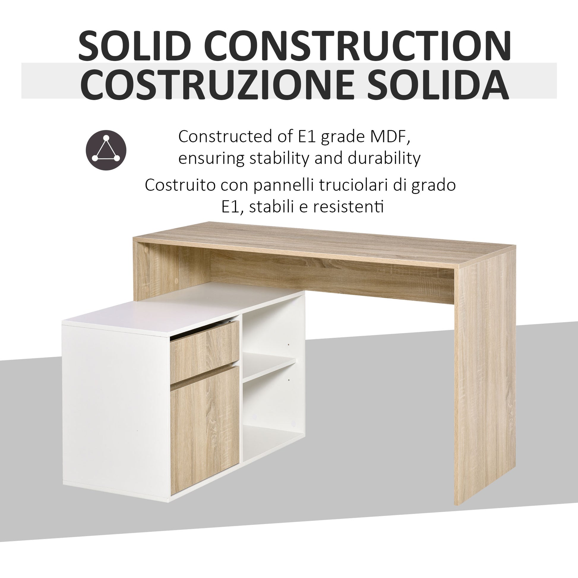 Corner Desk, L-Shaped Computer Desk for Bedroom or Office, Space-Saving Wooden Desk, Oak and White