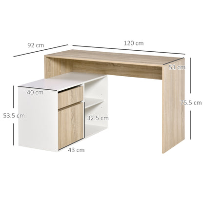Corner Desk, L-Shaped Computer Desk for Bedroom or Office, Space-Saving Wooden Desk, Oak and White