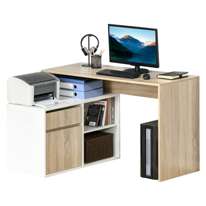Corner Desk, L-Shaped Computer Desk for Bedroom or Office, Space-Saving Wooden Desk, Oak and White