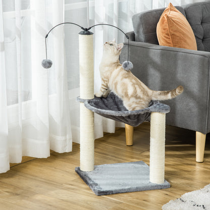 Cat Tree 2 scratching posts natural sisal hammock game 2 hanging balls short plush high density 400 g/m² gray