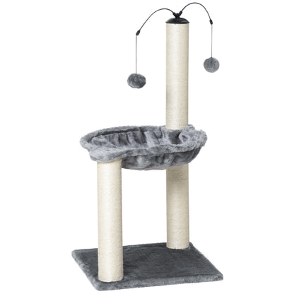Cat Tree 2 scratching posts natural sisal hammock game 2 hanging balls short plush high density 400 g/m² gray