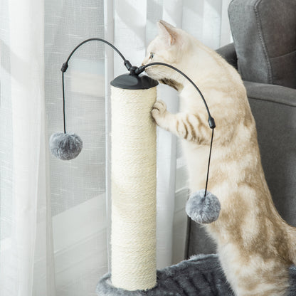 Cat Tree 2 scratching posts natural sisal hammock game 2 hanging balls short plush high density 400 g/m² gray