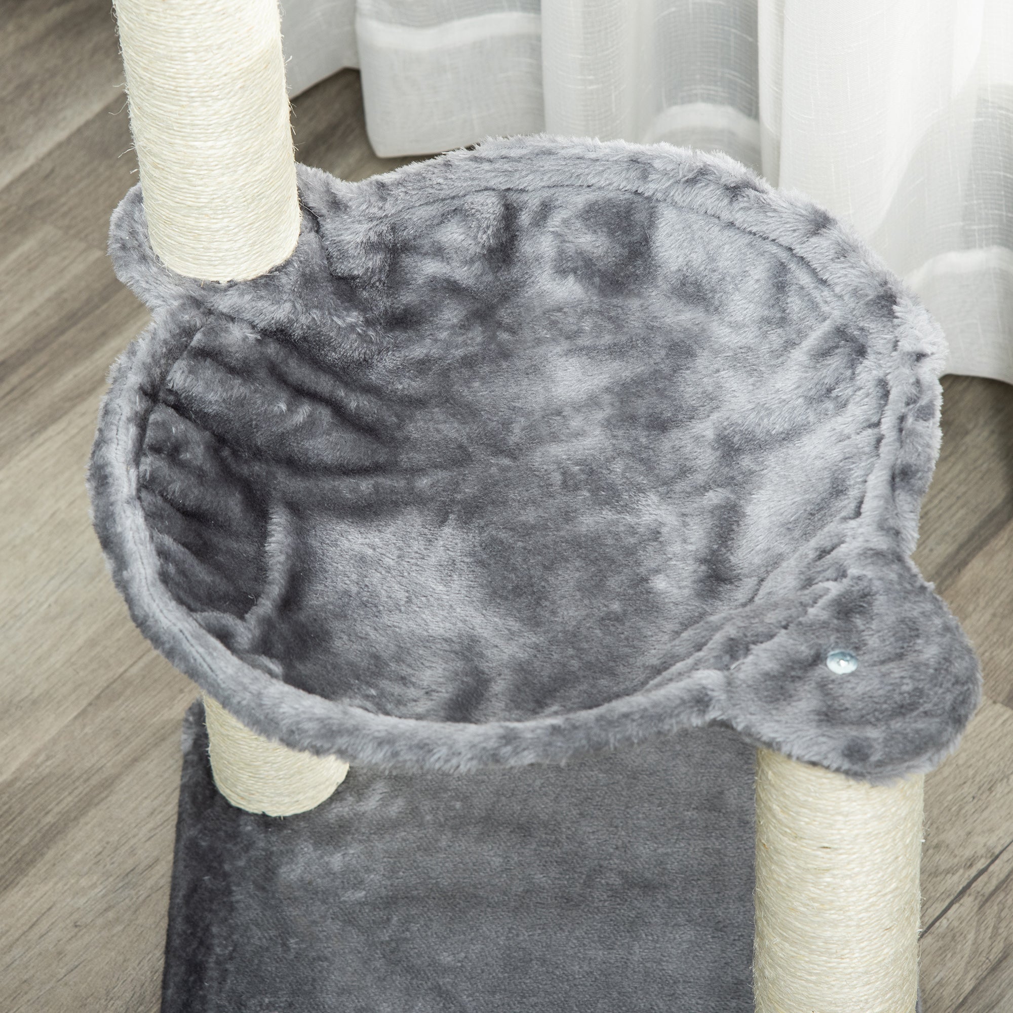 Cat Tree 2 scratching posts natural sisal hammock game 2 hanging balls short plush high density 400 g/m² gray