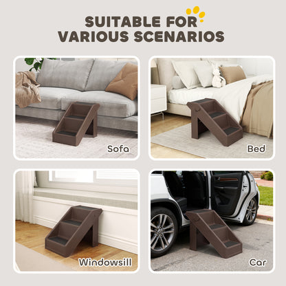 3-Step Foldable Pet Stairs, 14.4" High – Entry Ramp for Small Dogs & Cats, Brown