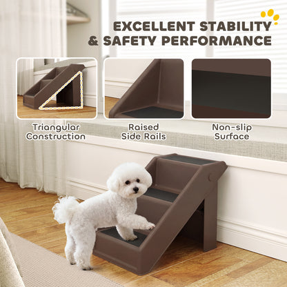 3-Step Foldable Pet Stairs, 14.4" High – Entry Ramp for Small Dogs & Cats, Brown