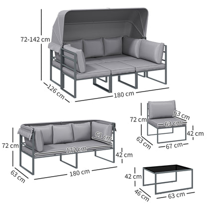 Garden Furniture Set Weatherproof Seating Group for 5 People Garden Lounge with 3-Seater Sofa 2 Armchairs Sun Canopy Cushions Side Table Outdoor Balcony Set Terrace Furniture for Garden Balcony Gray
