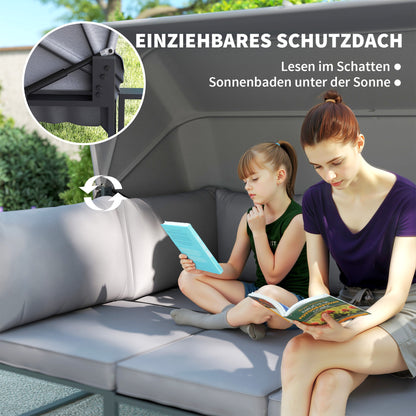 Garden Furniture Set Weatherproof Seating Group for 5 People Garden Lounge with 3-Seater Sofa 2 Armchairs Sun Canopy Cushions Side Table Outdoor Balcony Set Terrace Furniture for Garden Balcony Gray