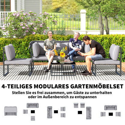 Garden Furniture Set Weatherproof Seating Group for 5 People Garden Lounge with 3-Seater Sofa 2 Armchairs Sun Canopy Cushions Side Table Outdoor Balcony Set Terrace Furniture for Garden Balcony Gray