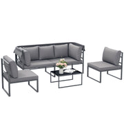 Garden Furniture Set Weatherproof Seating Group for 5 People Garden Lounge with 3-Seater Sofa 2 Armchairs Sun Canopy Cushions Side Table Outdoor Balcony Set Terrace Furniture for Garden Balcony Gray
