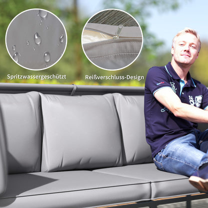 Garden Furniture Set Weatherproof Seating Group for 5 People Garden Lounge with 3-Seater Sofa 2 Armchairs Sun Canopy Cushions Side Table Outdoor Balcony Set Terrace Furniture for Garden Balcony Gray