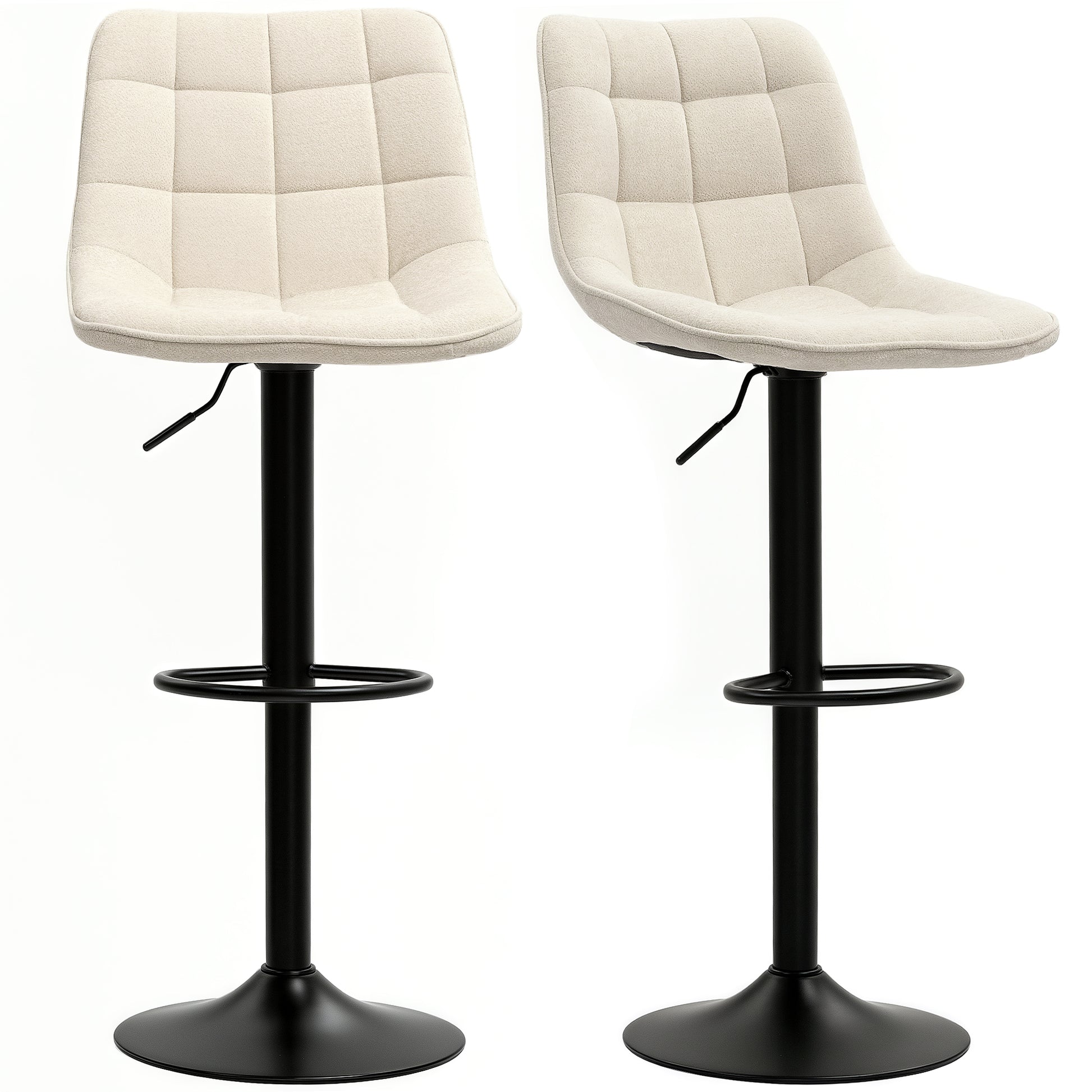 Bar Stool Set of 2, Upholstered Bar Chair with Backrest, Steel Frame, Chenille Look, Height Adjustable Kitchen Chairs with Footrest 360° Swivel Counter Stool for Kitchen, Living Room Beige