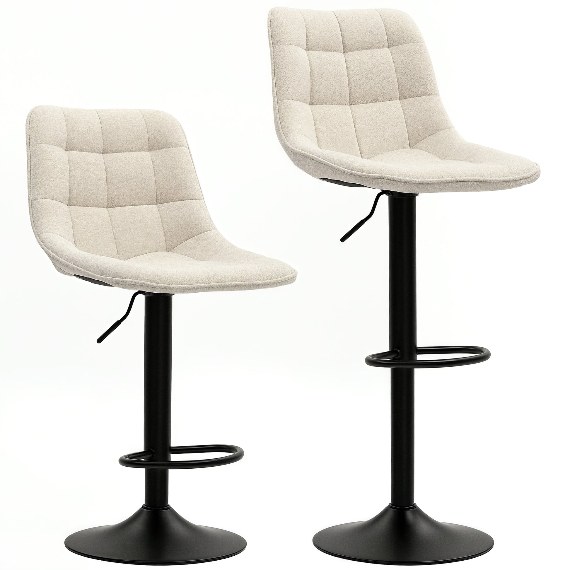 Bar Stool Set of 2, Upholstered Bar Chair with Backrest, Steel Frame, Chenille Look, Height Adjustable Kitchen Chairs with Footrest 360° Swivel Counter Stool for Kitchen, Living Room Beige