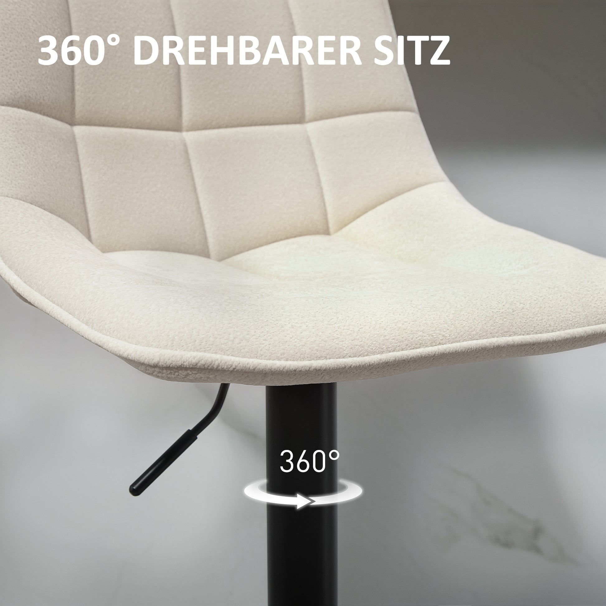 Bar Stool Set of 2, Upholstered Bar Chair with Backrest, Steel Frame, Chenille Look, Height Adjustable Kitchen Chairs with Footrest 360° Swivel Counter Stool for Kitchen, Living Room Beige