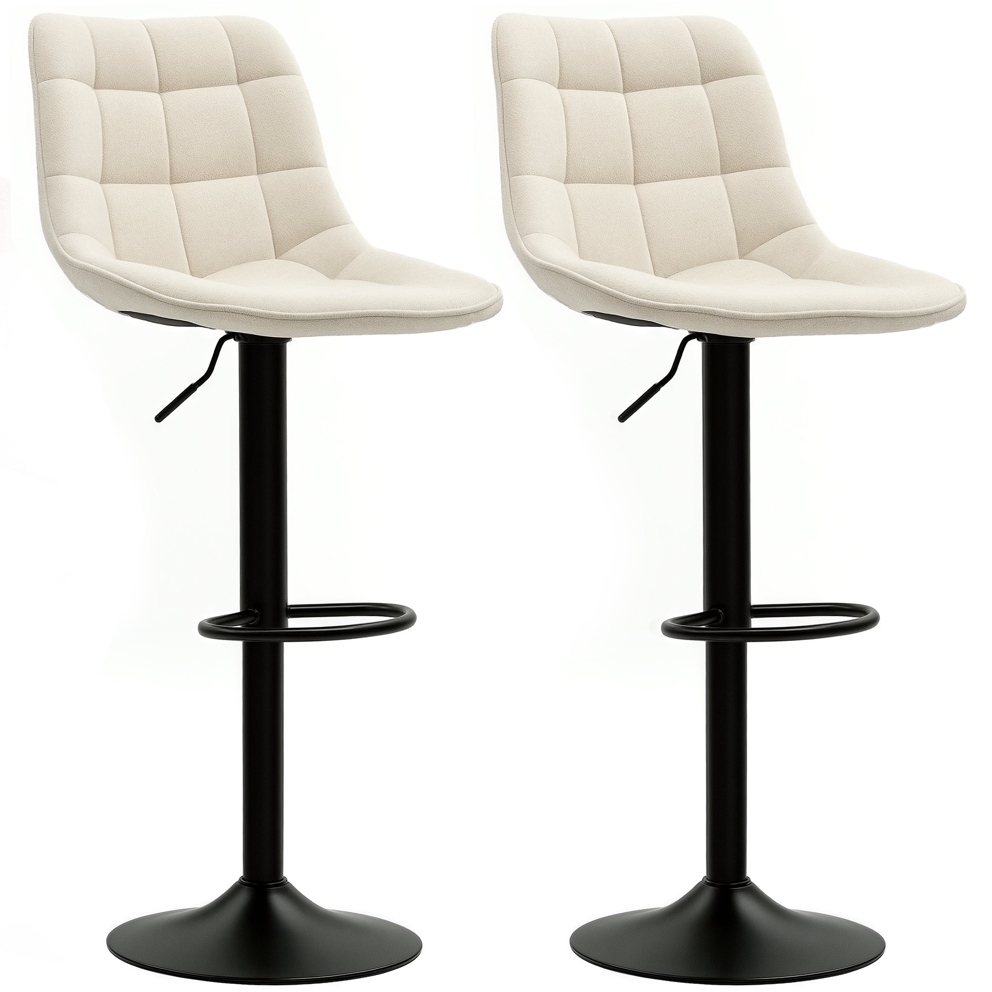 Bar Stool Set of 2, Upholstered Bar Chair with Backrest, Steel Frame, Chenille Look, Height Adjustable Kitchen Chairs with Footrest 360° Swivel Counter Stool for Kitchen, Living Room Beige