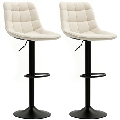 Bar Stool Set of 2, Upholstered Bar Chair with Backrest, Steel Frame, Chenille Look, Height Adjustable Kitchen Chairs with Footrest 360° Swivel Counter Stool for Kitchen, Living Room Beige