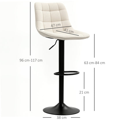 Bar Stool Set of 2, Upholstered Bar Chair with Backrest, Steel Frame, Chenille Look, Height Adjustable Kitchen Chairs with Footrest 360° Swivel Counter Stool for Kitchen, Living Room Beige