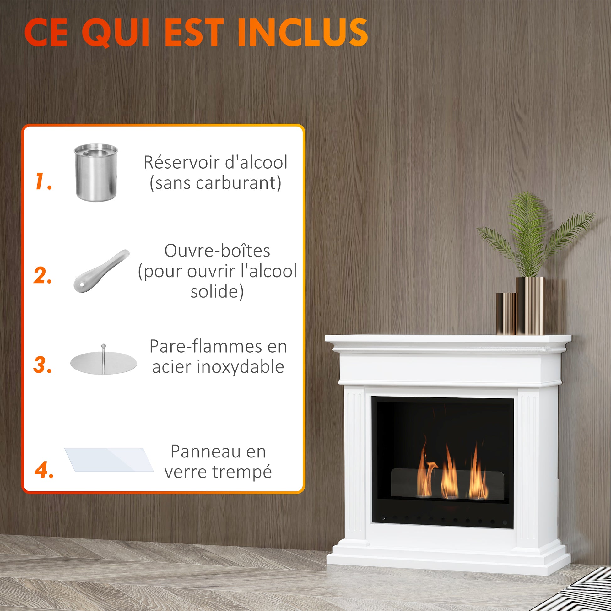 Bioethanol Ethanol Fireplace 3 Burners 0.4L - coverage 16-18 sqm - autonomy approximately 2h - white
