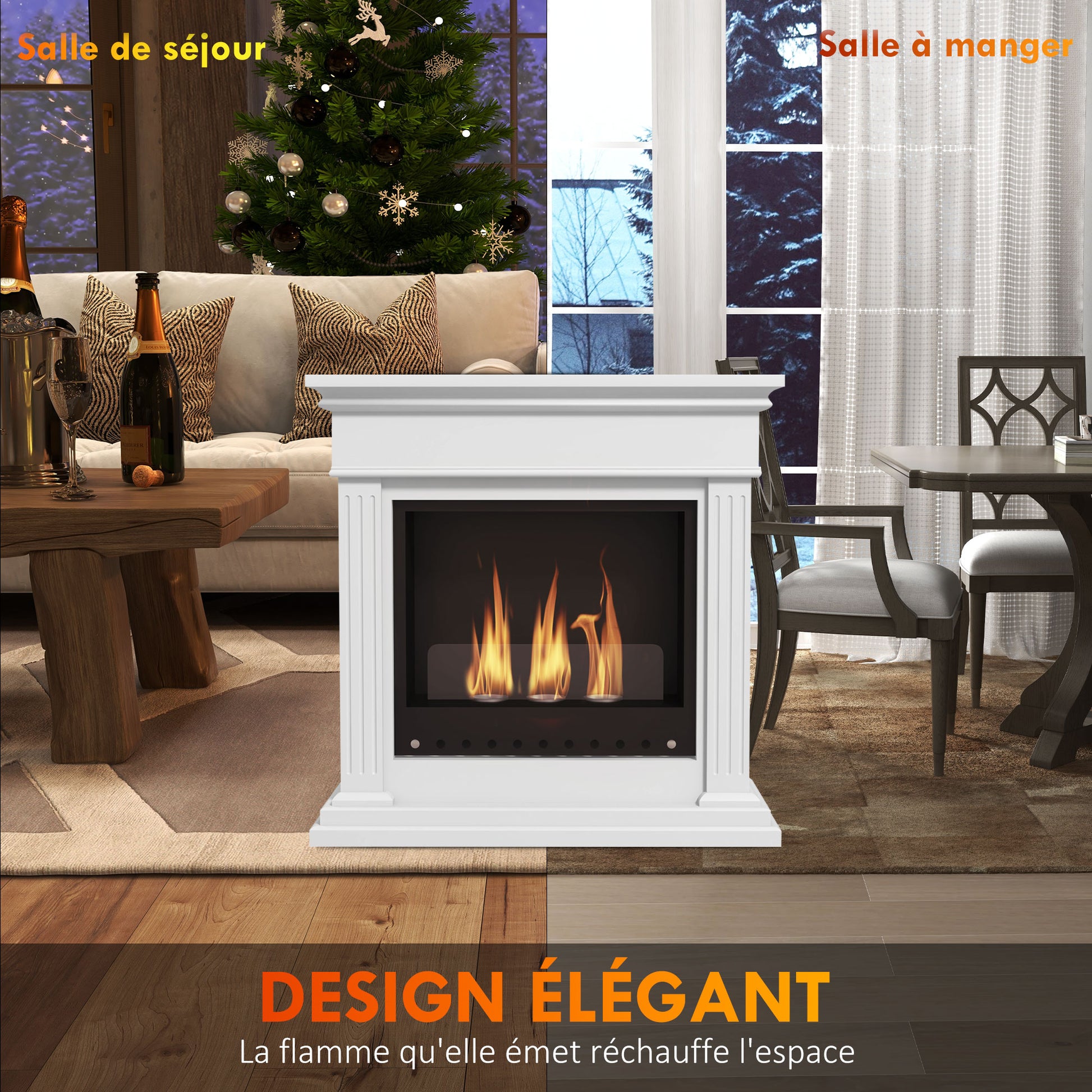 Bioethanol Ethanol Fireplace 3 Burners 0.4L - coverage 16-18 sqm - autonomy approximately 2h - white
