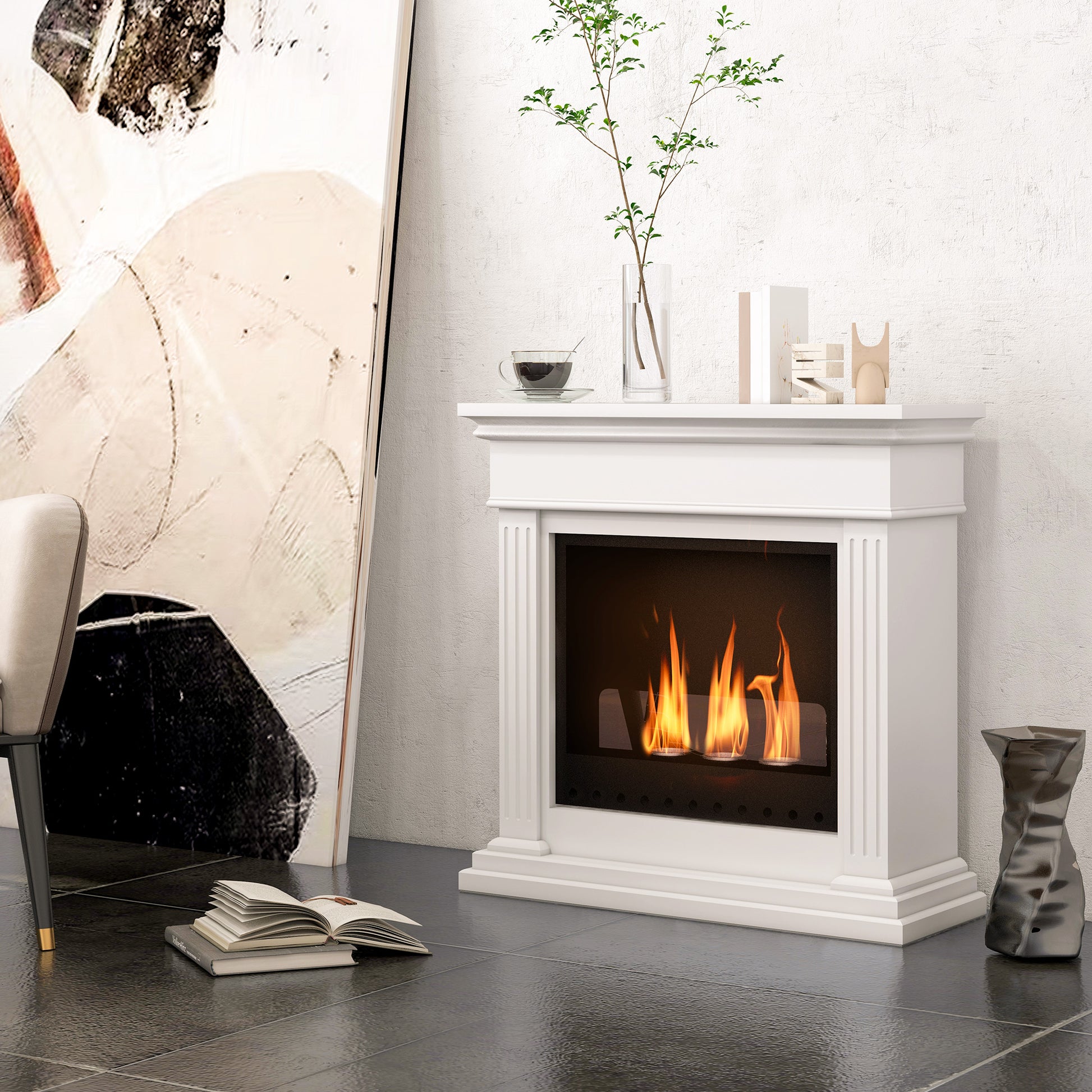Bioethanol Ethanol Fireplace 3 Burners 0.4L - coverage 16-18 sqm - autonomy approximately 2h - white