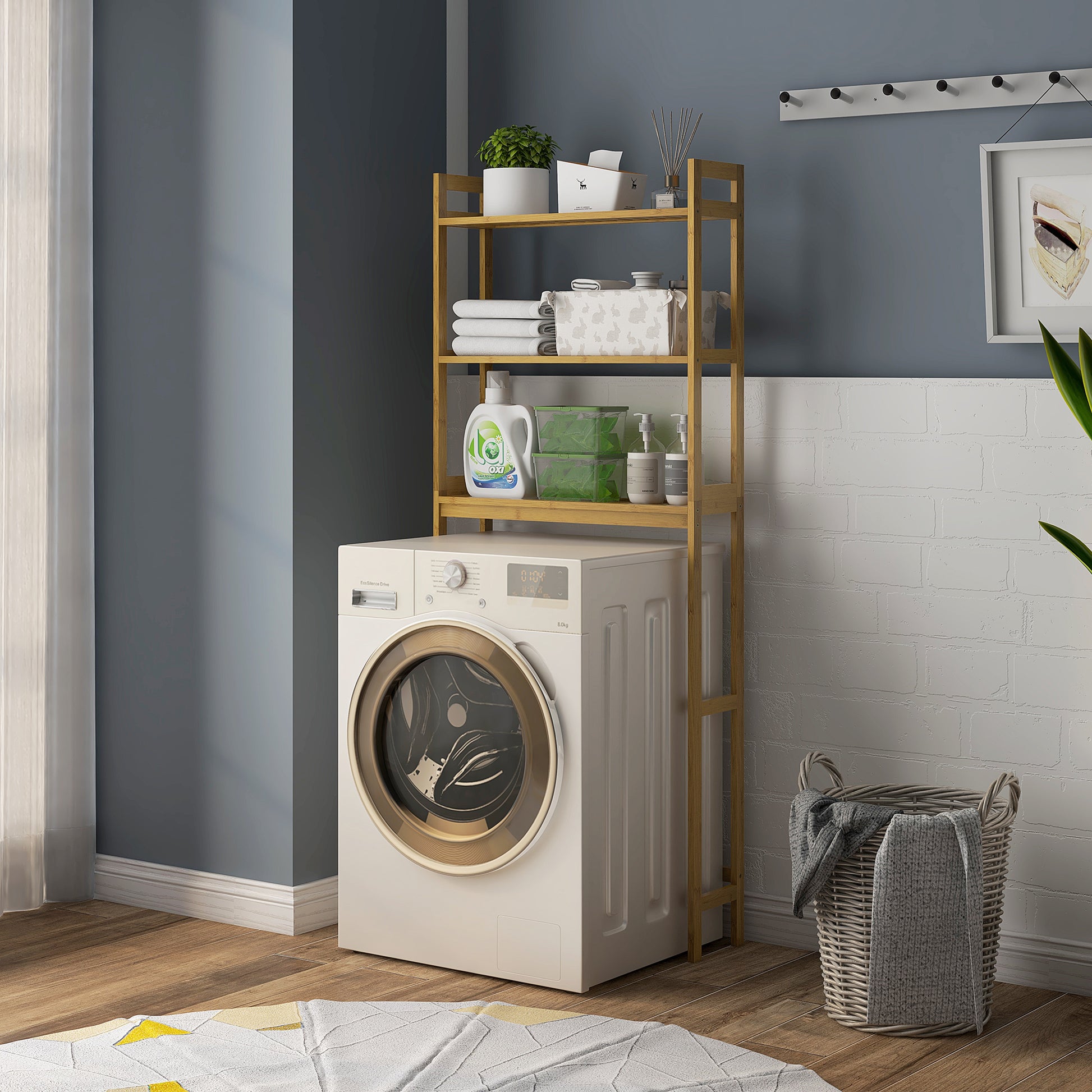 Toilet Rack 3-Tier Bamboo Bathroom Shelf Multifunctional WC Rack Laundry Room Shelf, for Bathroom, Toilet, Laundry Room, Natural