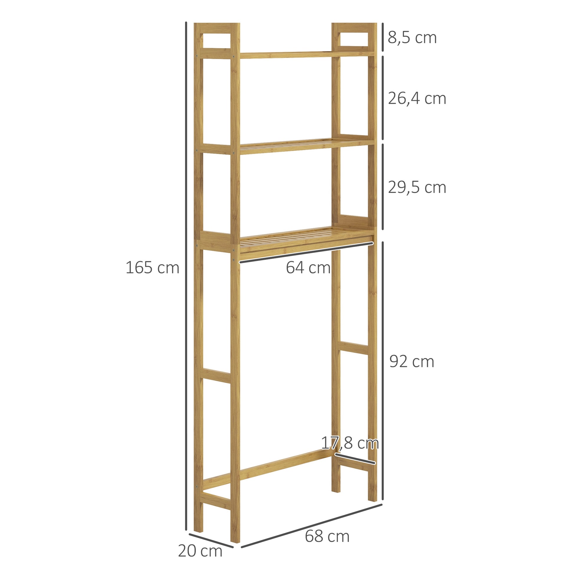 Toilet Rack 3-Tier Bamboo Bathroom Shelf Multifunctional WC Rack Laundry Room Shelf, for Bathroom, Toilet, Laundry Room, Natural