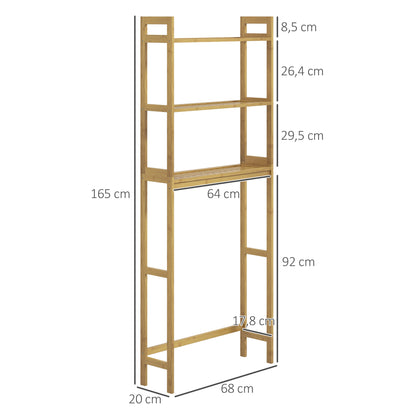 Toilet Rack 3-Tier Bamboo Bathroom Shelf Multifunctional WC Rack Laundry Room Shelf, for Bathroom, Toilet, Laundry Room, Natural