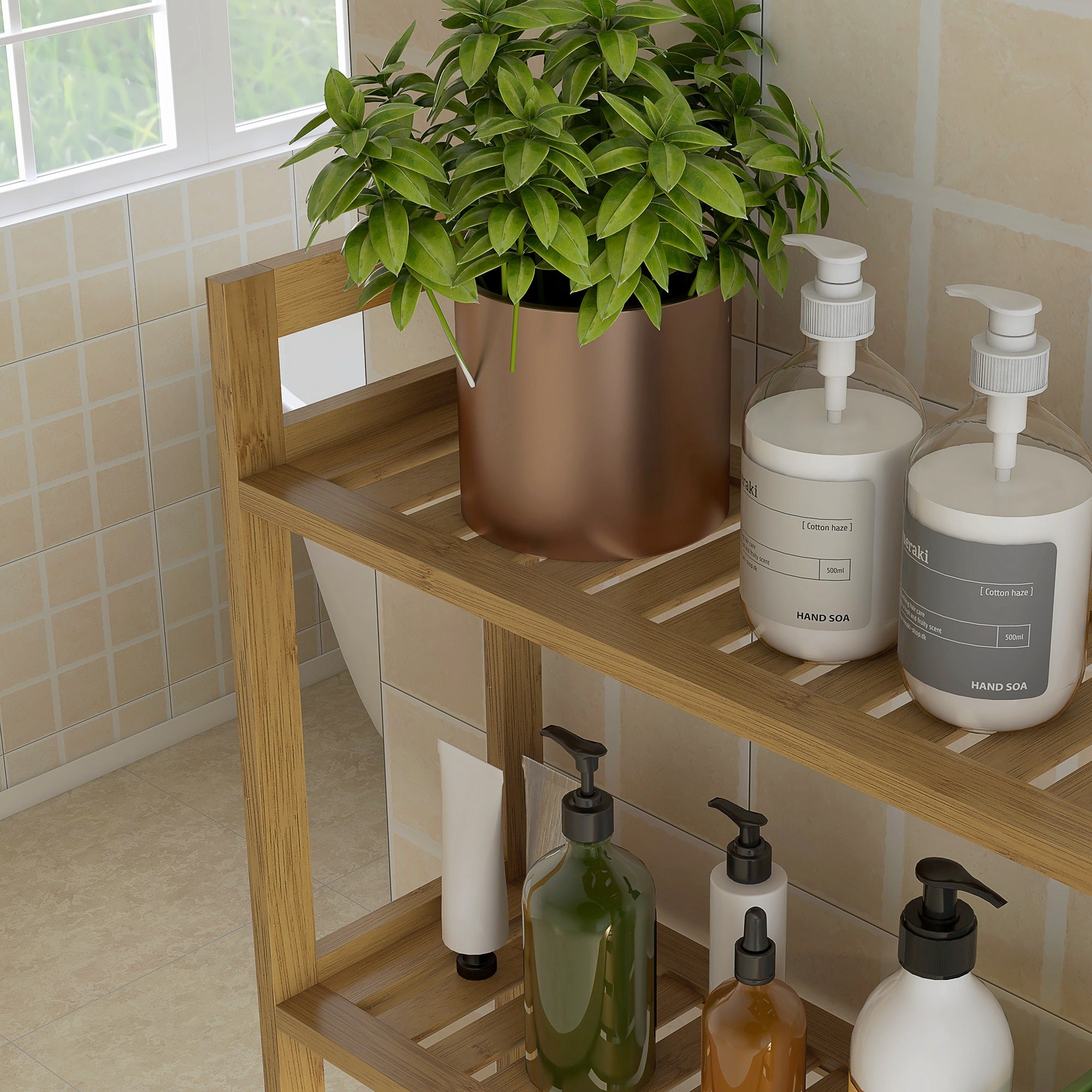 Toilet Rack 3-Tier Bamboo Bathroom Shelf Multifunctional WC Rack Laundry Room Shelf, for Bathroom, Toilet, Laundry Room, Natural