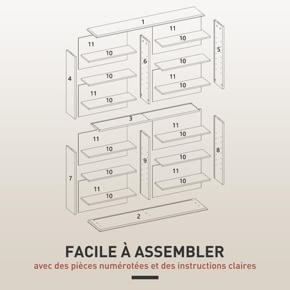 CD and DVD Storage, multimedia storage unit with 16 compartments and 12 adjustable shelves, max capacity 720 CD/396 DVD and Blu-ray, 106.5 x 24 x 123.7 cm, natural wood