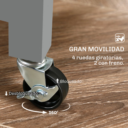 Kitchen Cart Utility Cart with Wheels Wood Top 3 Drawers 2 Open Shelves and Removable Tray for Dining Room Living Room 67x37x85.5 cm Gray