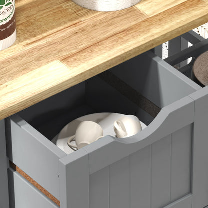 Kitchen Cart Utility Cart with Wheels Wood Top 3 Drawers 2 Open Shelves and Removable Tray for Dining Room Living Room 67x37x85.5 cm Gray