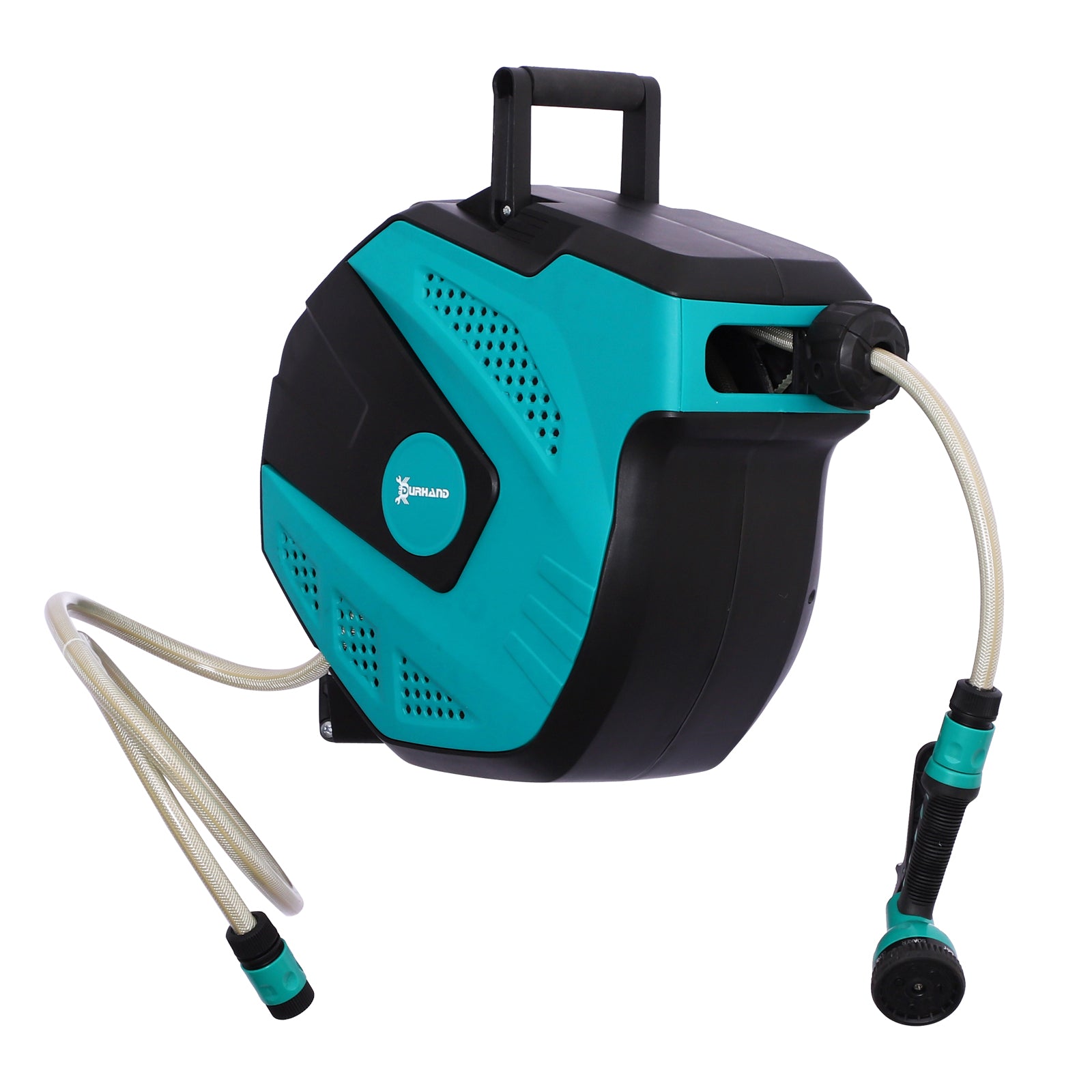 Wall Hose Box Hose Reel 180° Swivel with Multi-Spray Gun Frost Protection -5–45 °C Plastic Green + Black 15 m
