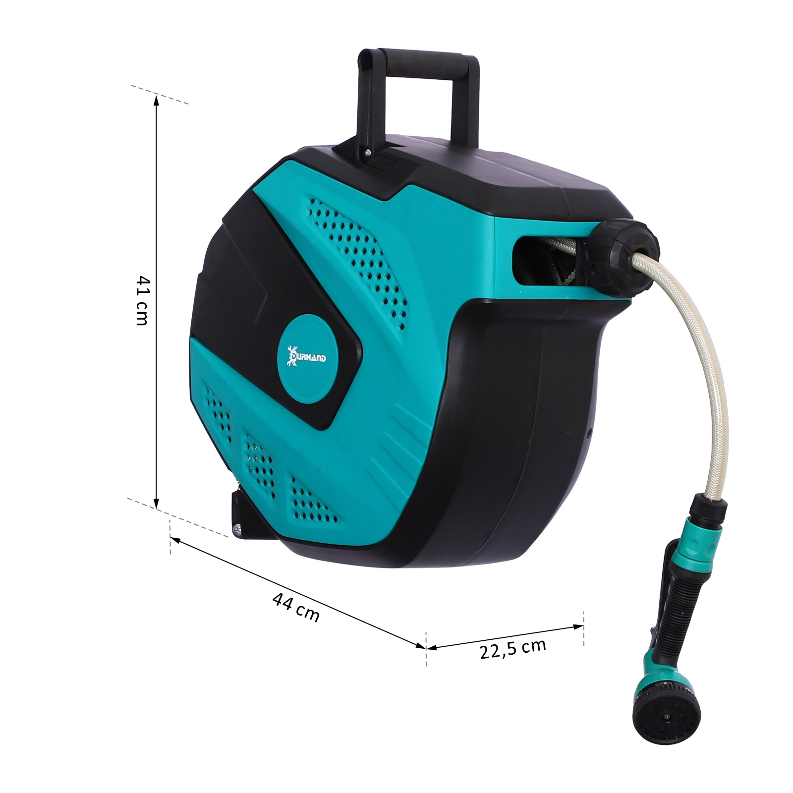 Wall Hose Box Hose Reel 180° Swivel with Multi-Spray Gun Frost Protection -5–45 °C Plastic Green + Black 15 m