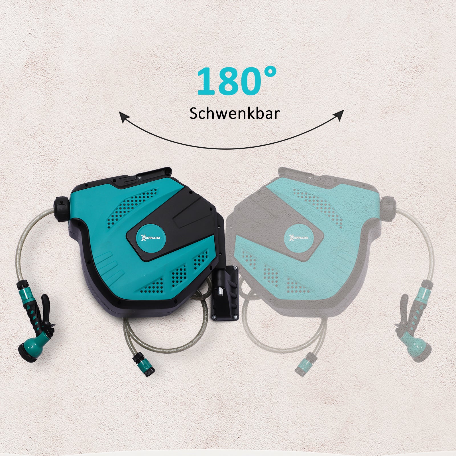 Wall Hose Box Hose Reel 180° Swivel with Multi-Spray Gun Frost Protection -5–45 °C Plastic Green + Black 15 m