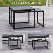 Outdoor Corner Garden Lounge 4-Piece Set with 3-Seater Sofa, 2-Seater Sofa, and 2 Nesting Coffee Tables with Tempered Glass, Cushions Included, Garden Patio Furniture, Gray