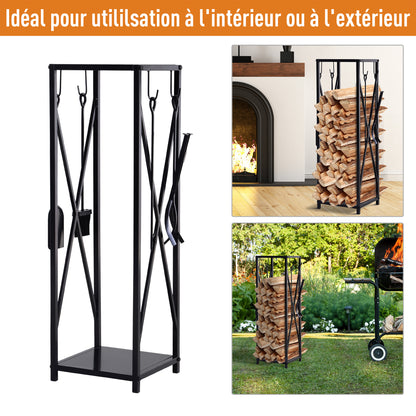 Firewood Holder - Column Firewood Rack - Multi Accessories dim. 34L x 34W x 111H cm Metal Black