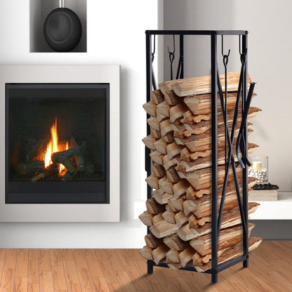 Firewood Holder - Column Firewood Rack - Multi Accessories dim. 34L x 34W x 111H cm Metal Black