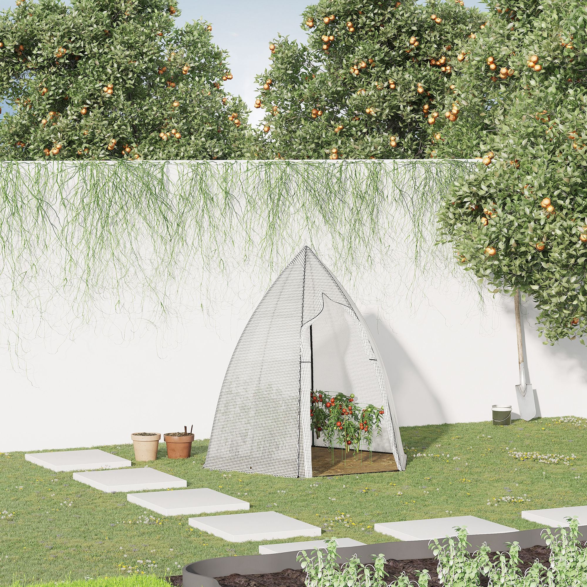 Mini Greenhouse Wintering Tent for Plants with Roll-up Door Garden Balcony Winter Protection White 160 x 140 x 180 cm