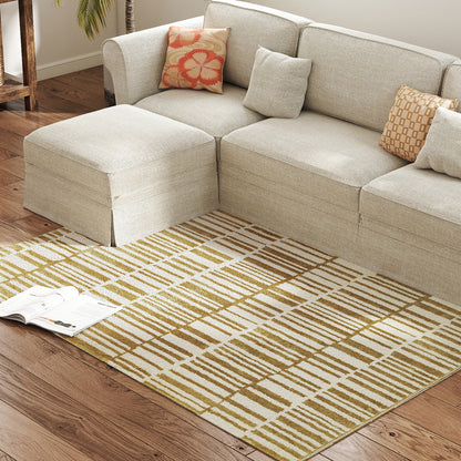 Living Room Rug 170x120 cm Washable Rug in Washing Machine Short Pile Striped Elements Rug for Living Room Bedroom Dining Room Cream