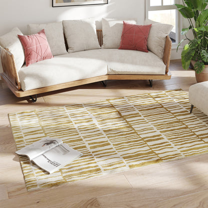 Living Room Rug 170x120 cm Washable Rug in Washing Machine Short Pile Striped Elements Rug for Living Room Bedroom Dining Room Cream
