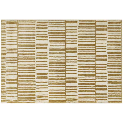 Living Room Rug 170x120 cm Washable Rug in Washing Machine Short Pile Striped Elements Rug for Living Room Bedroom Dining Room Cream