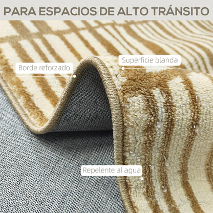 Living Room Rug 170x120 cm Washable Rug in Washing Machine Short Pile Striped Elements Rug for Living Room Bedroom Dining Room Cream