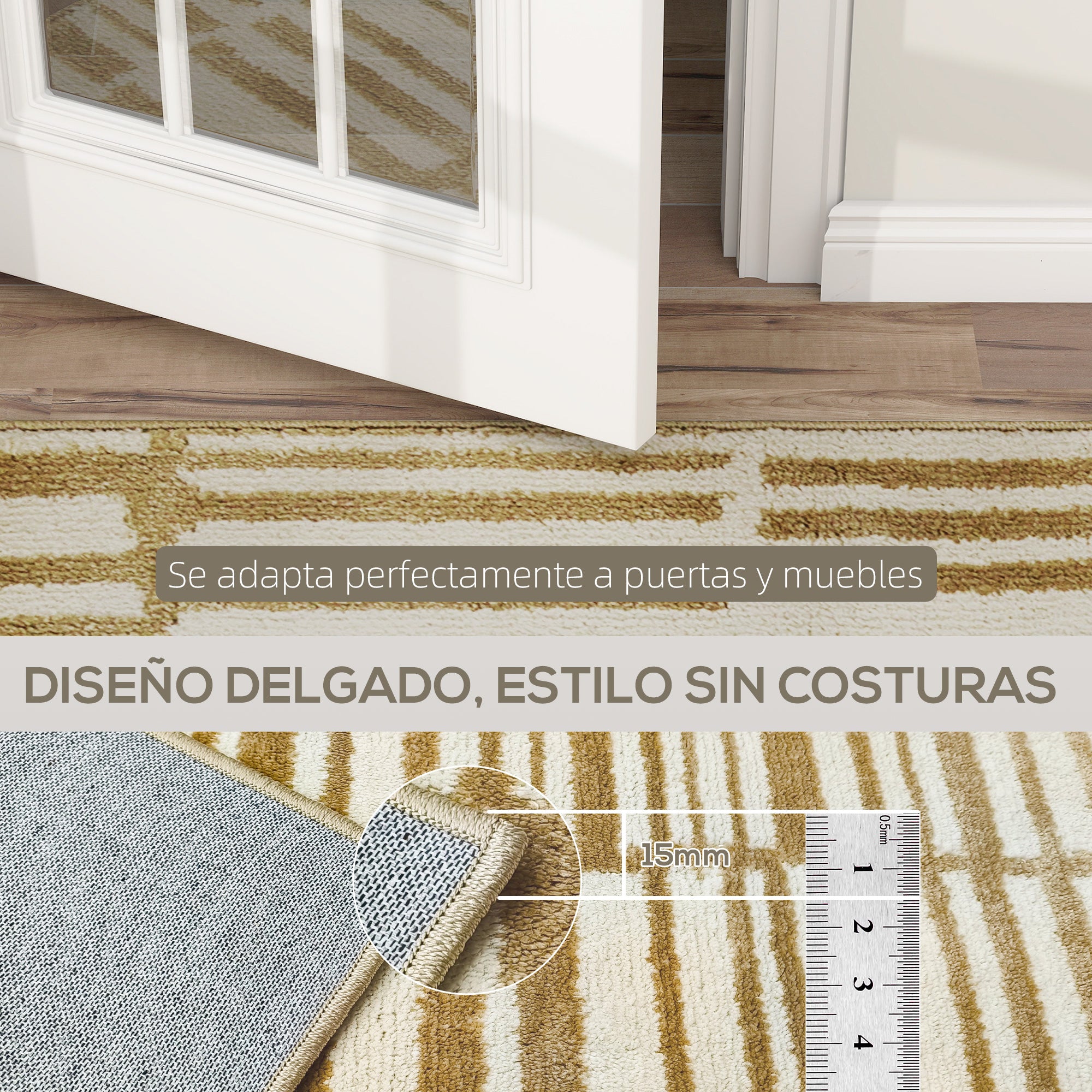 Living Room Rug 170x120 cm Washable Rug in Washing Machine Short Pile Striped Elements Rug for Living Room Bedroom Dining Room Cream