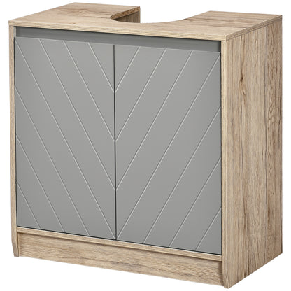 Under Sink Bathroom Cabinet Floor Standing Vanity Unit with Double Door and Adjustable Shelf Load 50 kg 60x30x59.8 cm Oak and Gray